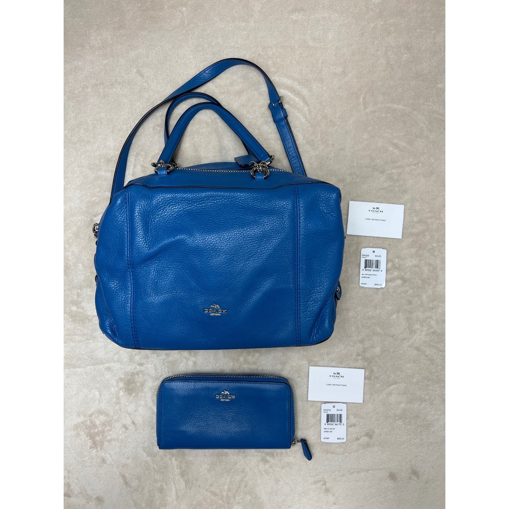 Coach Lenox Satchel & Wallet Set Lapis Blue Pebbled Leather F59325 & F57215 - Picture 1 of 10